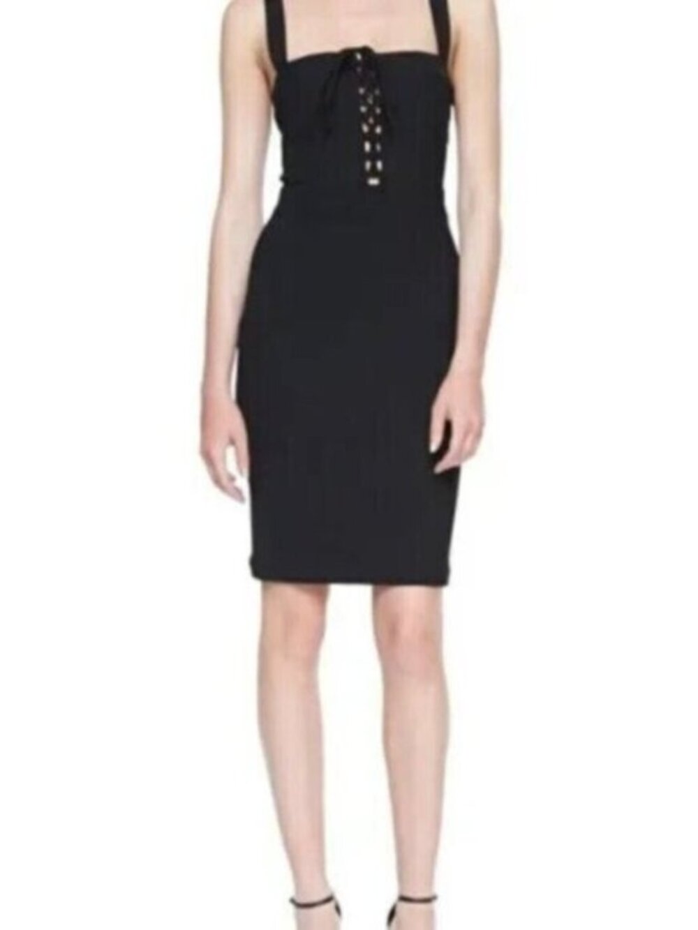DIANE VON FURSTENBERG SZ 4 Black Corset Lace Up Sexy Bodycon Little Black Dress